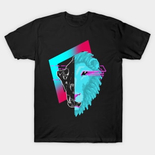 New Retro Wave Lion Skull Pixelart T-Shirt